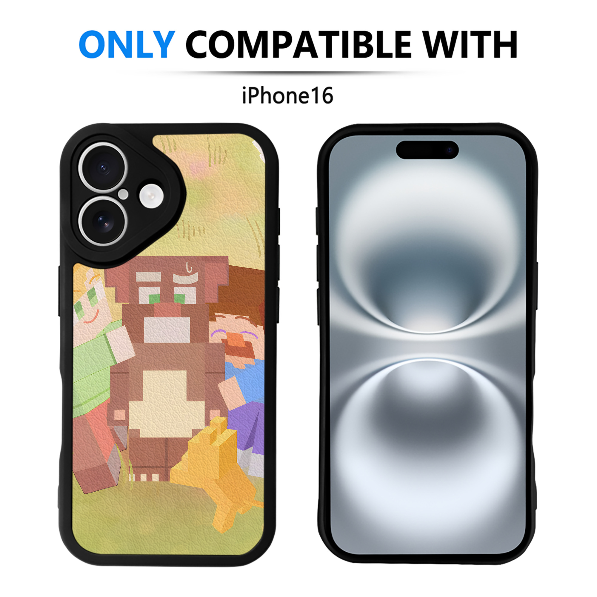 （画像用） マインクラフト ブロックの世界 Minecraft MC Block world 【iPhone 16シリーズ対応】シリコンスマホケース（レザー調） 材質：シリコン